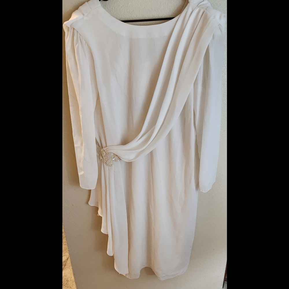 Vintage 90s Miss Elliette Crepe Jeweled Ivory Wedding Dress Mother of the Bride